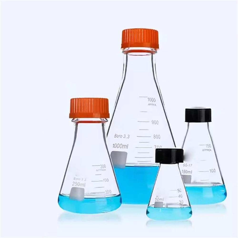 Equipos y suministros de laboratorio 2 matraces Erlenmeyer con boca de rosca, 50/100/250/500/1000 ml