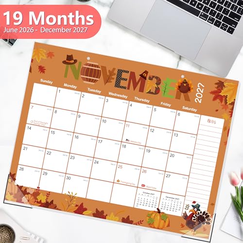 Image of GuassLee Desk Calendar 2026-2027 Large 22 inch x 17 inch Desktop /Wall Monthly Calendar 19-Month School Year Planner Covers June 2026 to December 2027 with Julian Date&Notes for Easy Organizing