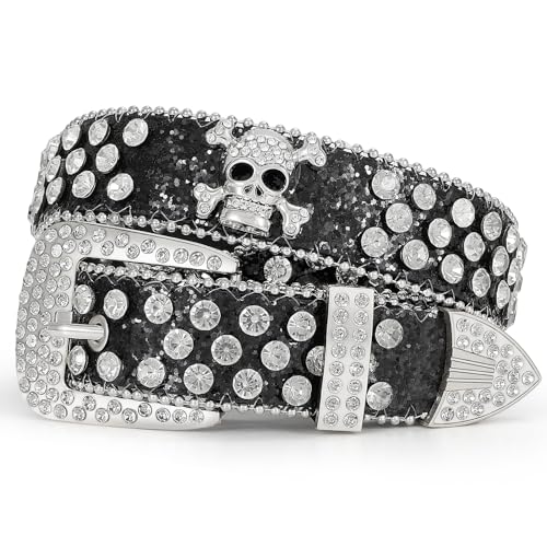 Image of Sparkly Rhinestone Diamond Sequin Studded Belt for Men & Women - Western Cowgirl Cowboy Style
