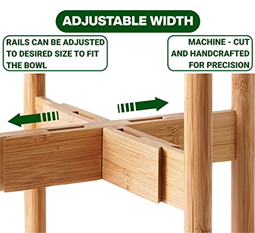 Bamboo Dog Bowl Stand for Large Dogs - Food and Water Feeder Holder - Adjustable, Lockable Width 8"-11" Wide, (Height 14" Tall) - Collapsible and Portable - Image 4