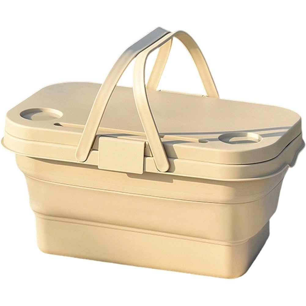 Fituenly Foldable Picnic Basket Large Capacity Camping Folding Basket with Table Car Trunk Organiser Can Be Used as Ice Bucket Suitable for Camping, Car Storage