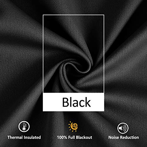 Image of Treatmentex Pom Pom Blackout Curtains Black 45 inch Half Window Curtain Set for Small Window Basement Laundry Short Drapes 2Panels Rod Pocket