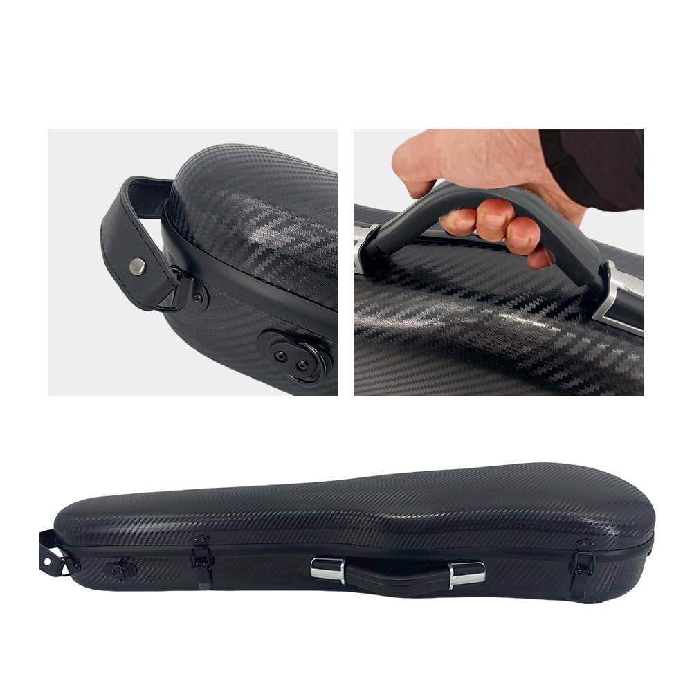Custodia rigida per violino 4/4 con cinghie per zaino, ultra leggera, da viaggio, in fibra di carbonio, antigraffio, con igrometro, impermeabile Durabl (nero)