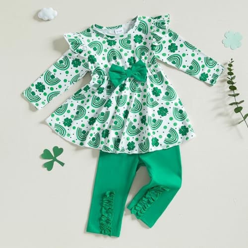 Toddler Baby Girl Valentines and St Patricks Outfit Ruffle Long Sleeve Shirt Pants Spring Clothes2