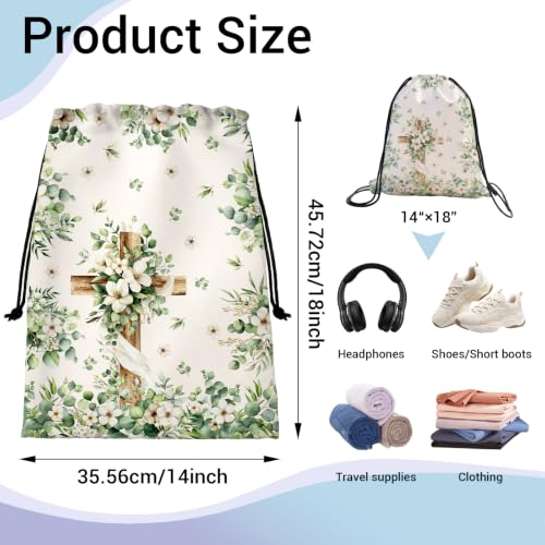 Image of Wooden Cross Drawstring Storage Pouch Cloth Shoe Bags for Party