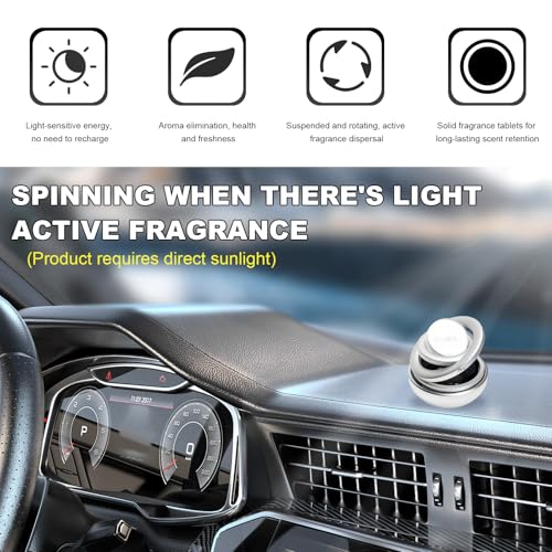 Image of Car Solar Energy Air Freshener, Solar Powered Rotating Air Purifier Aromatherapy Diffuser, Rotatable Interior Fragrance for Car Office Home Decoration, Car Accessories (Silver)