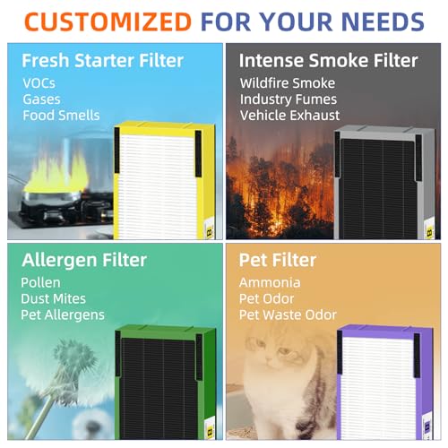 Image of FLT4825SM HEPA Smoke Clear Filter B Replacement Compatible with G-Guardian Air Purifiers AC4825 AC4825E AC4825W AC4300 AC4800 AC4900 AC4850,4 H13 True HEPA Filters+8 Carbon Pre-Filters