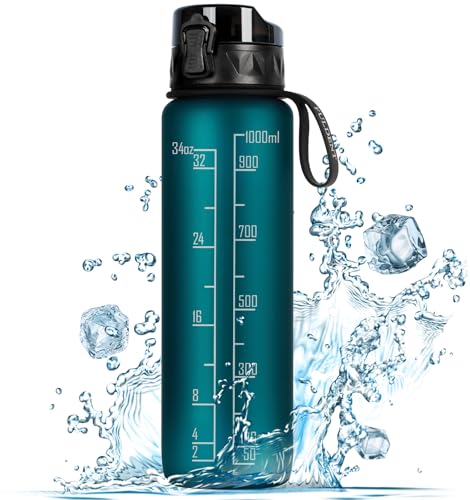 FULDENT Trinkflasche 1L Sport Wasserflasche BPA-frei mit rutschfestem Gummi-Griff für Fahrrad, Outdoor, Schule, Gym