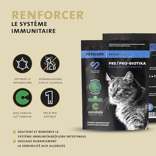 Chats Prébiotiques & Probiotiques, Renforcer Système Immunitaire, Assainir Intestins, Flore Intestinale, en Cas d'allergies, avec Le Complexe innovant Corvitalis® - petCat Health 3501 – Image 3