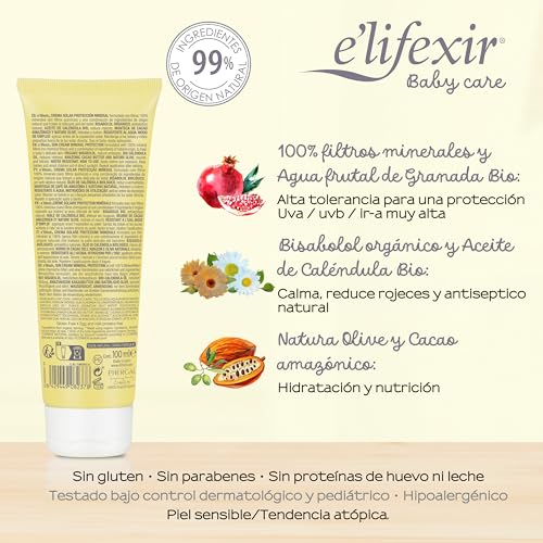 Elifexir Baby Care Crema Solar Mineral Niños y Bebés, Protector Solar UVA, UVB e IR-A SPF 50+, Filtros 100% Minerales, 99% Ingredientes Naturales, Resistente al Agua, Rostro y Cuerpo, 100 ml - Image 5
