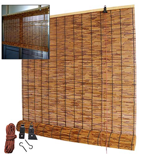 Persianas Enrollables de Bambú - Persianas de Caña,Tejidas a Mano Cortina Romana Retro,Transpirable,Persianas de Protección Solar,para Ventanas,Puertas,Terraza,Exterior(140x220cm/55x87in)