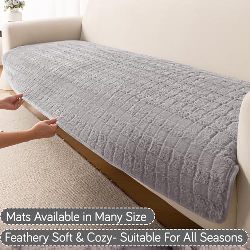 Image of HOKIPO 'Plush Haven' Premium Sofa Mat for 1 /2 /3 Seater & L Shape Sofa. Make Your Own Sofa Cover Set, Anti-Slip Mat Length 90(D) X 240(L) cm, Light Grey (AR-6288-LGRY)