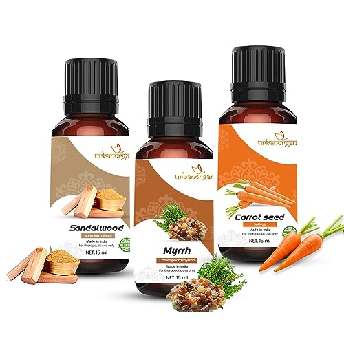 Image of Pure Combo Of 3 Essential oil For Hair & Skin Natural Therapeutic Grade & Undiluted Oil 15ML (Sandalwood-Myrrh-Carrot seed)