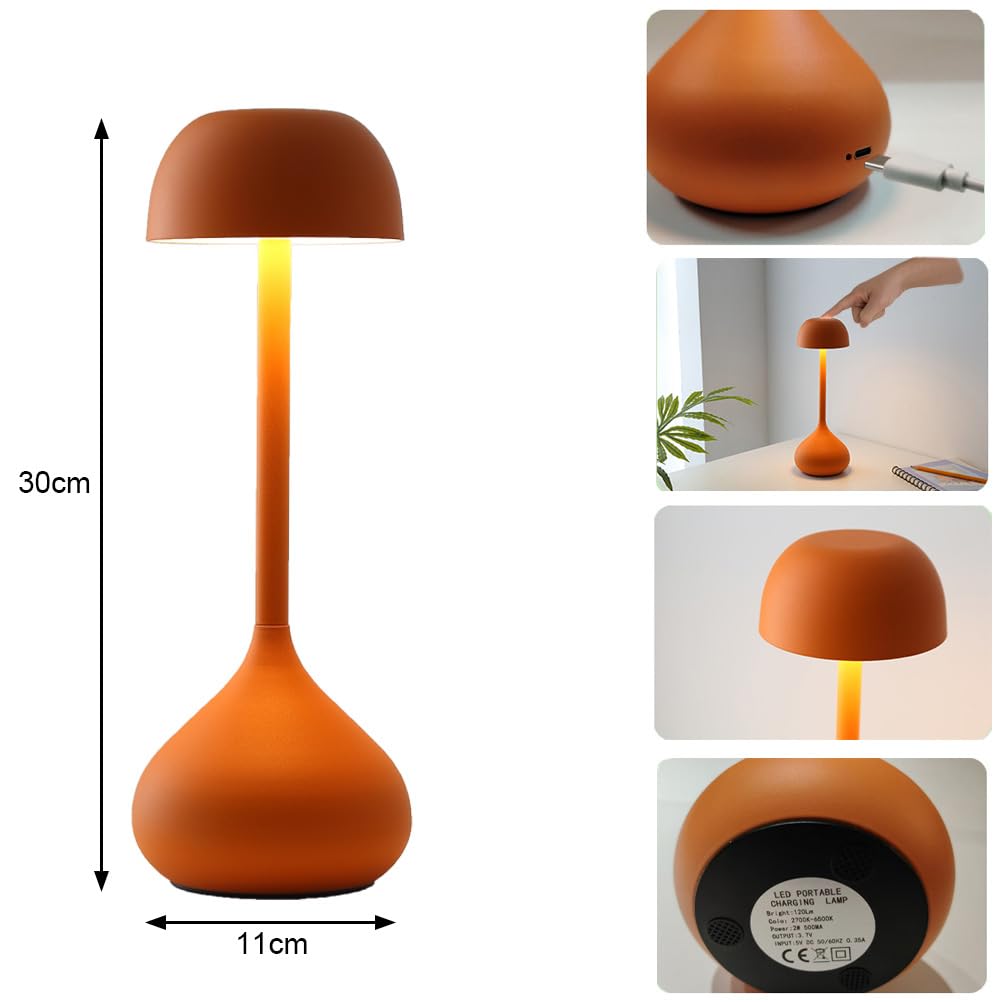 EaEa LED Tischlampe Kabellos Dimmbar Akku Lampe mit Touch Control, Vaseform Tischleuchte USB Aufladbar 3000k-6000k Moderne Dekorative ohne Kabel Nachttischlampe, für Restaurant, Schlafzimmer,Grau