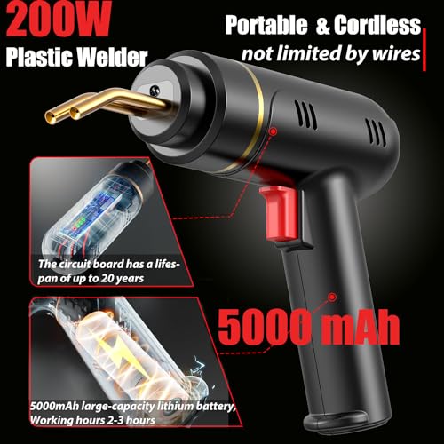 Image of 200W Cordless Plastic Welder, Plastic Welding Kit with 1200PCS Hot Stapler, USB Rechargeable Plastic Welder Gun with 5000mAh Battery, Plastic Weld Bumper Repair Kit for Most Plastic Repair