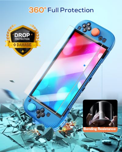 Image of WAXITY Dockable Protective Case for Nintendo Switch 2-Blue | Hard Cover Shell for Switch 2 Console with Screen Protector Accessories and Thump Grips, Shockproof Full Protection