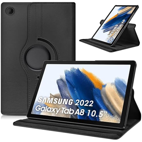 Casotec Flip Cover for Samsung Galaxy Tab A8 10.5 inch | 360° Rotating Back Cover | Leather Finish | Pencil Holder not Included | Multi-Angle Stand Cover for Samsung Galaxy Tab A8 10.5 inch - Black