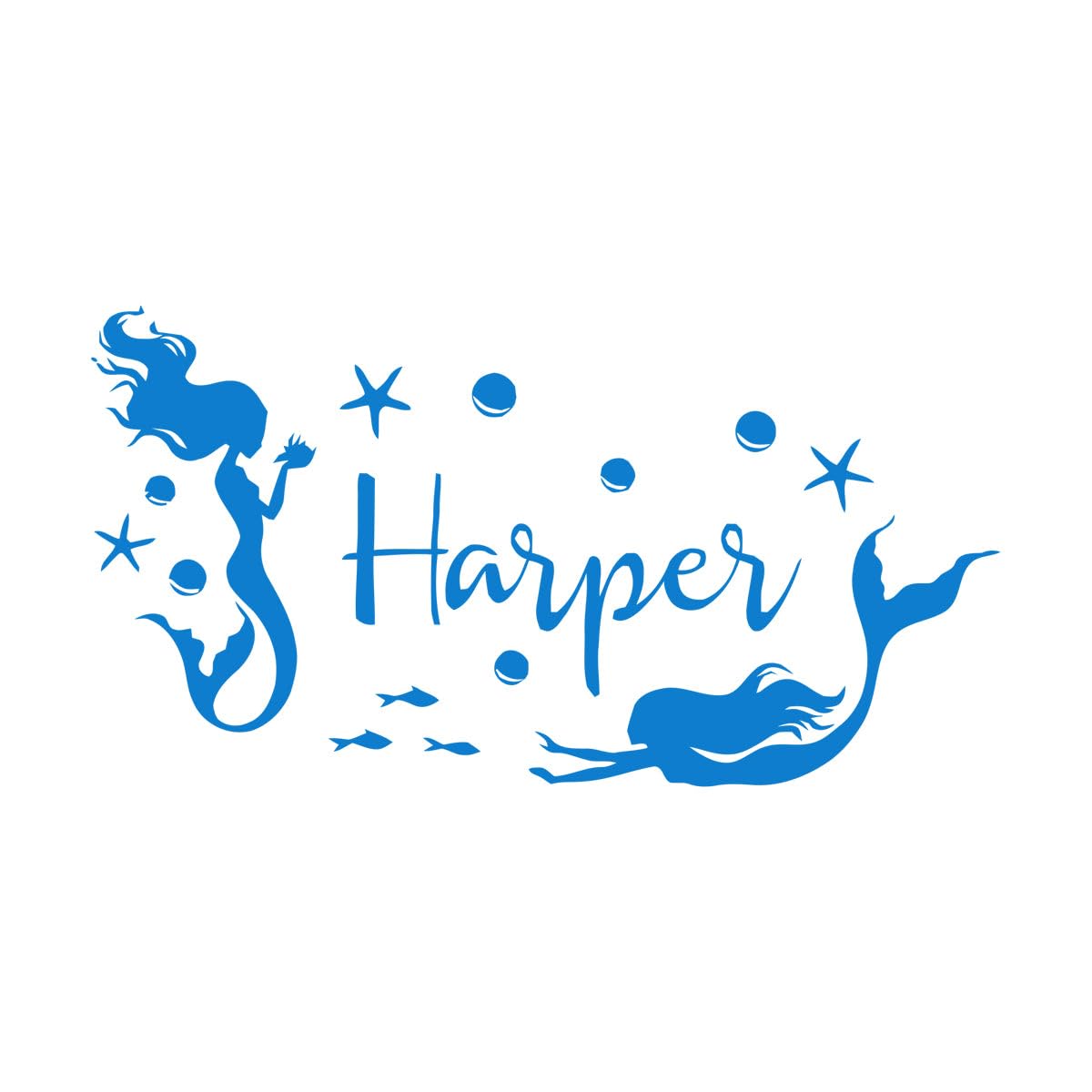 Custom Mermaid Kids Name Wall Stickers Nursery Décor Mermaid with Bubbles Vinyl Wall Decals Girls Sea Ocean Style Murals Small - 30x57cm