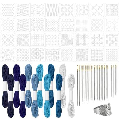 Kit Sashiko 65 piezas con hilos y plantillas miniatura 1