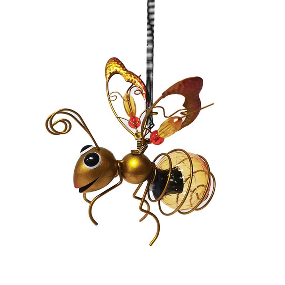 CTRLZS Solar Iron Insect Statue with LED Fairy Light Outdoor Hanging Tree Ornament for Fence Yard Courtyard Garden Decor A