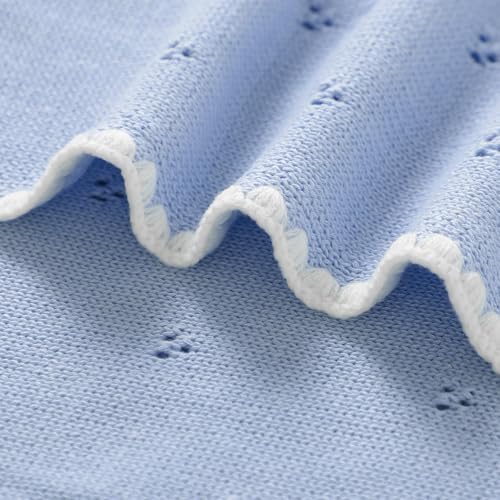 Image of Baby Blanket Knit Ultra Soft Swaddle Receiving Blankets for Boys & Girls Cotton Knitted Newborn Infant Toddler Nursery Crib 30 x 40 Inch