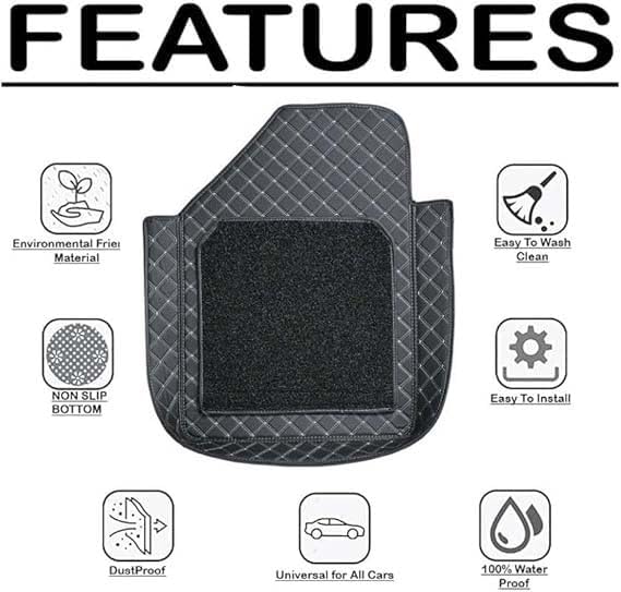 Image of CARNEST 7D Buket Car Floor Mat 5Pcs Set Universal Fit | Triple Stitch Waterproof & All-Weather Anti-Slip Car Mats Compatible with - IKON,Black