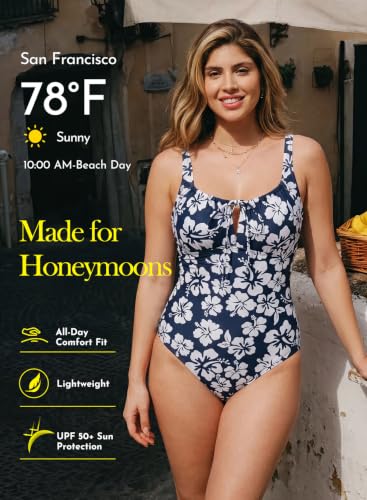 Image of Aleumdr Womens Textured One Piece Swimsuit Tummy Control Bathing Suit Tie Knot Cutout Swimwear