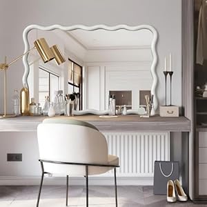 White Wavy Mirror Solid Wood- Squiggly Mirror Vanity Mirror Wall Decor Modern Mirror Wall Decor for Bathroom, Bedroom, Living Room, Dining Room, Cloakroom, Entryway White Wavy Mirror Solid Wood Squiggly Mirror Vanity Mirror Wall Decor Modern Mirror Wall Decor for Bathroom Bedroom Living Room Dining Room Cloakroom Entryway