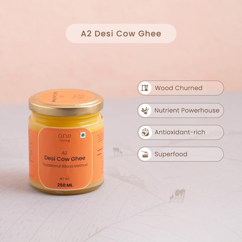 Image of A2 Desi Cow Ghee 250ml, Traditional Bilona Method Ghee, Pure Natural, Healthy, Organic Desi Ghee, Perfect for Cooking, Glass Jar, 250ml