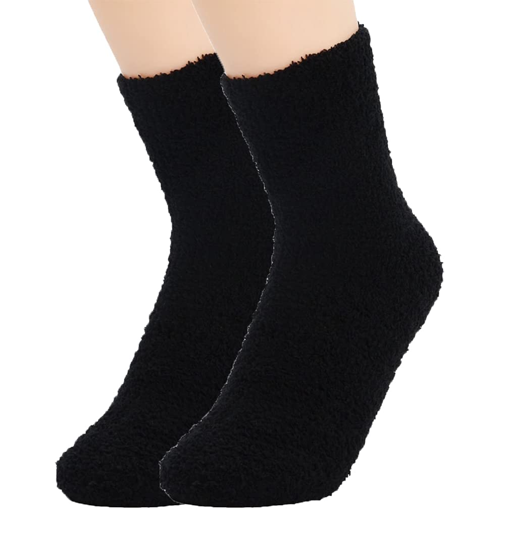 Tc The Cheers Unisex Black Snuggle Socks - Extremely Cozy Terry Fluffy Winter Socks (Black)
