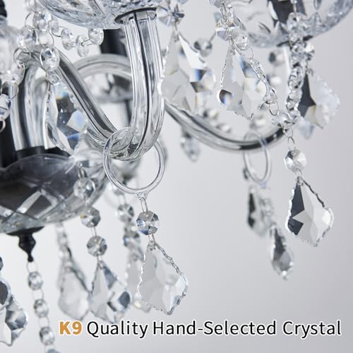WUZUPS Crystal Candle Chandelier Pendant Flushmount Ceiling Light Modern Lighting Fixture for Bedroom Hallway Bar Kitchen Bathroom, H 68 x W 56, Black, E14 Base - Cosy Home Interiors WUZUPS Crystal Candle Chandelier Pendant Flushmount Ceiling Light Modern Lighting Fixture for Bedroom Hallway Bar Kitchen Bathroom, H 68 x W 56, Black, E14 Base - Image 5