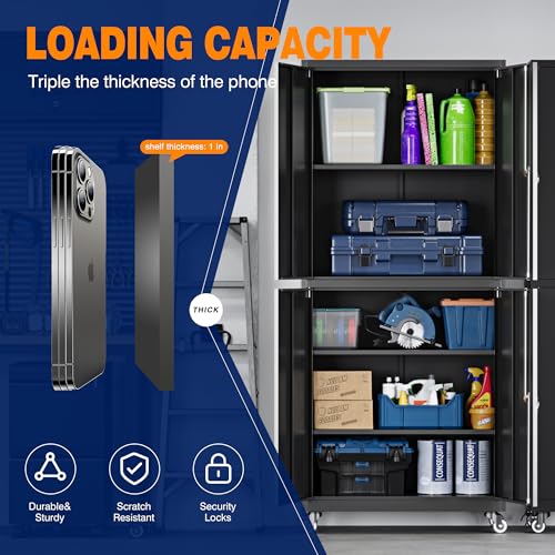 Yizoshmetalgaragestoragecabinetwithlockingdoorsandadjustableshelvesrollingtoolstoragecabinetwith4wheels73steellockingcabinetforgaragewarehouseblack Urban Country Home Decor Yizosh metal garage storage cabinet with locking doors and adjustable shelves rolling tool storage cabinet with 4 wheels 73 steel locking cabinet for garage warehouse black urban country home decor