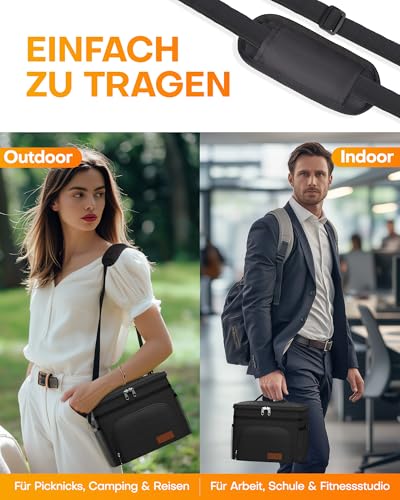 HOTOR kühltasche für Männer und Frauen – auslaufsichere lunchtasche mit 4 Taschen, verstellbarem Schultergurt, ideal für Arbeit, Picknick, Reisen und Strand, 10L, Schwarz 6