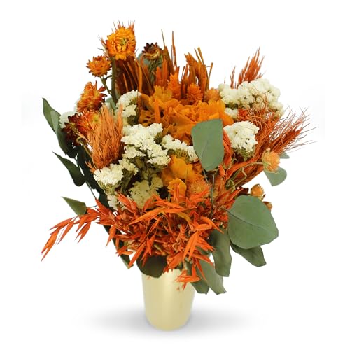 Bouquet de flores secas e naturais em várias cores, presente ideal feito à mão, 50 x 35 (laranja)