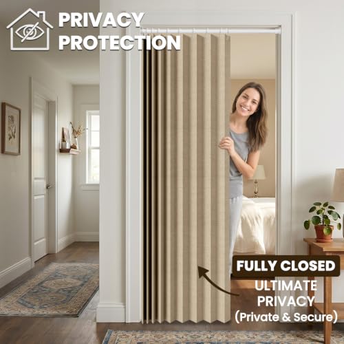 Image of AJAZZ Blackout Magnetic Door Curtain Accordion Doors Interior Closet Door Curtain Invisible Applicable Bedroom Room Living Room Doorway（Brown 42 inch W x 78 inch L 1 Panel
