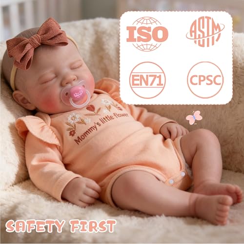 Image of EKOKIZ Lifelike Reborn Baby Dolls, 20-Inch Realistic Baby Doll Girl Soft Cloth Body Newborn Doll with Complete Accessories for Kids Age 3+ Real Life Dolls, Lovely & Pretty Girls