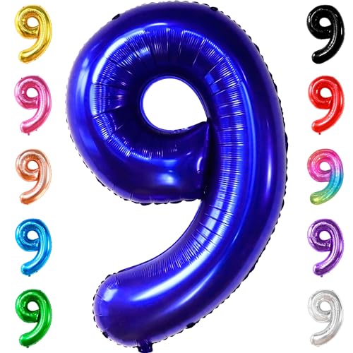 Image of KatchOn Royal Blue Number 9 Balloon 40 Inch, Foil 9 Birthday Balloon