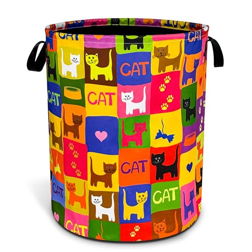 Image of Cute Cat Laundry Basket Funny Pet Foldable Waterproof Oxford Cloth Tote Bag