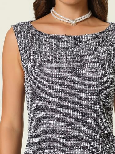 Image of Hobemty Women's Sleeveless Tweed Dress Boat Neck Work Office Sheath Dresses