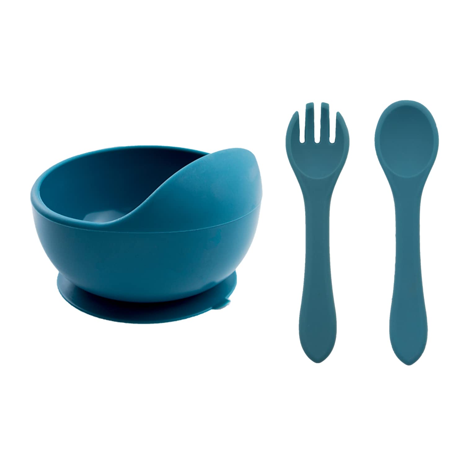GUCHIGU Silicone Meal Bowl with Spoon & Fork Set for Baby/Toddler/Kids Silicon Spoon & Fork BPA Free Weaning Non-Slip Suction Unbreakable Feeding Bowl (1 Bowl, 1 Spoon and 1 Fork, Shaded Spruce)-image-46