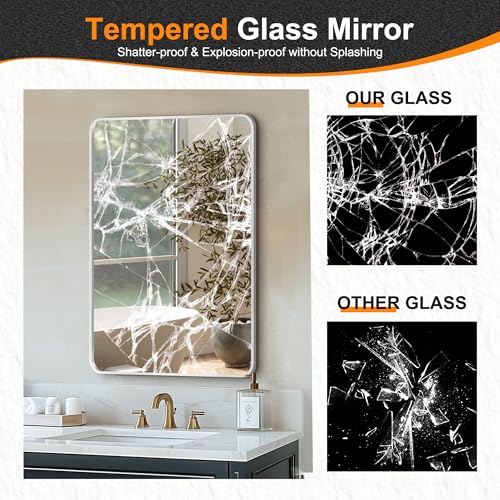 Image of Delma Bathroom Vanity Mirror, Silver Framed Mirror for Over Sink, 30x20