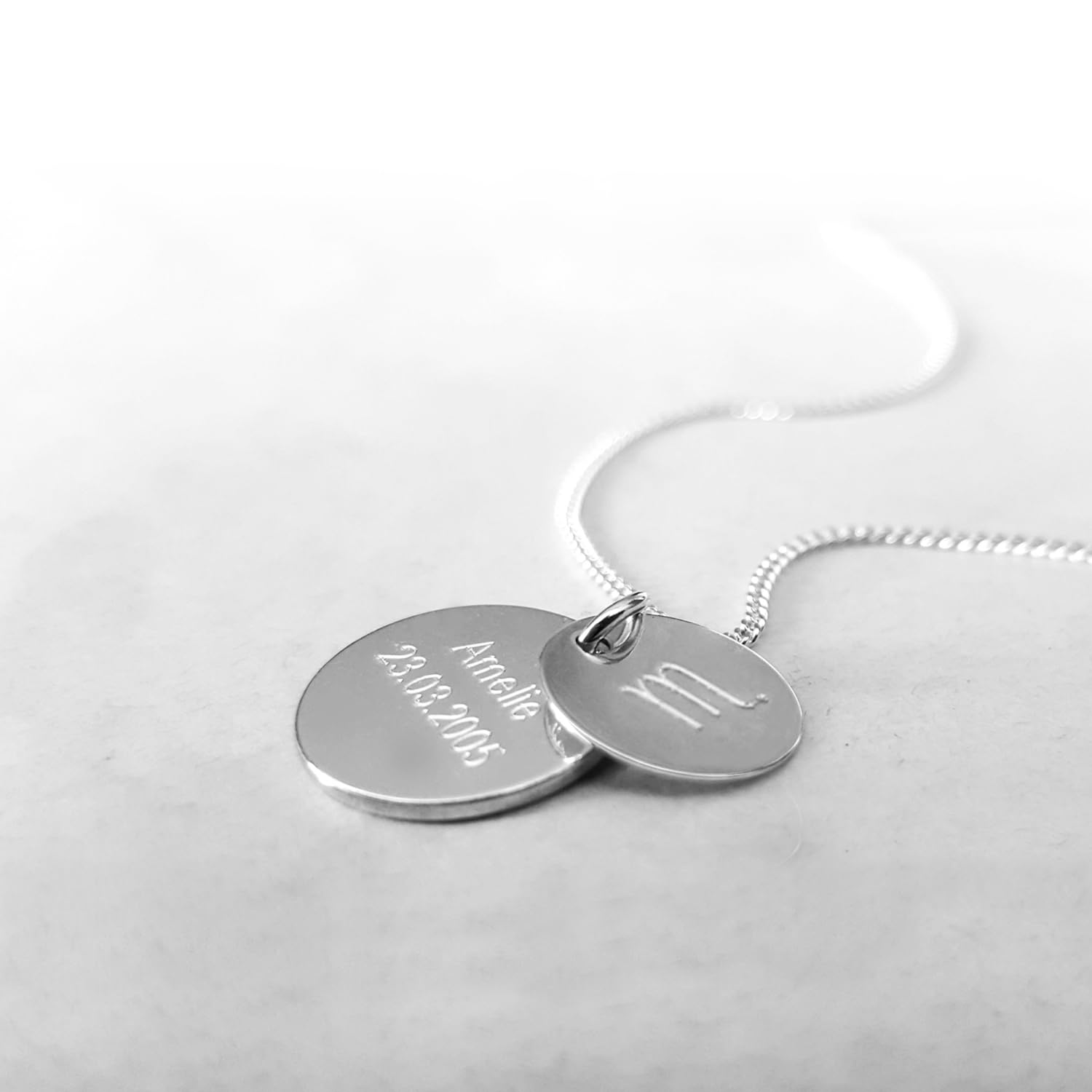 Personalisierte Sternzeichen Kette, Doppelanhänger, 925 Silber,