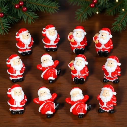 DOITOOL 12 Mini Santa Claus Ornaments, Miniature Christmas Ornaments, Resin Santa Claus Figurines Christmas Decoration for Dollhouse Party Garden Xmas Decor