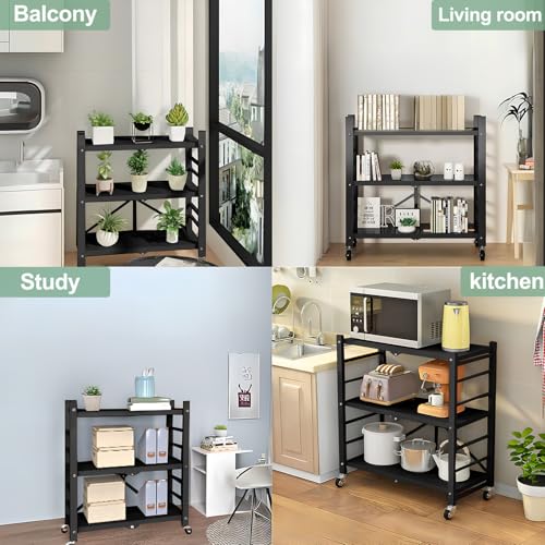 Estantería metálica Plegable de 3 Niveles para Ahorrar Espacio en Utensilios Cocina. Organizador móvil Garaje, lavandería y baño. Soluciones Herramientas Alta Resistencia.