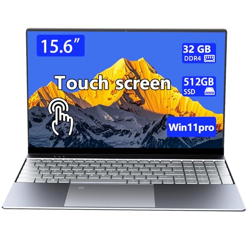 Image of 15.6-inch touchscreen portable laptop, with high-end all-metal body,32GB DDR4+512GB SSD, N5095 quad-core 2.9GHz processor, fingerprint recognition and backlit keyboard,1920x1080, supports WiFi,Win11