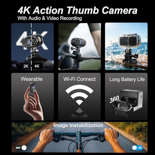 Image of 4K Mini Wearable Body Camera - 64GB Magnetic Thumb-Size Action Cam, 6-Axis Stabilization, Audio /Video Recording, Hands-Free POV for Vloggers, Hikers, Workers, Cycling, Travel & Daily Use