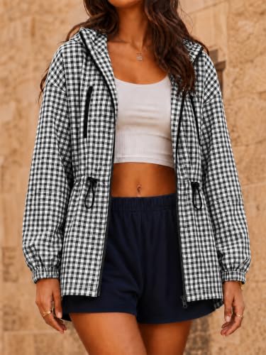 Fisoew Womens Rain Jacket Waterproof Plaid Raincoat Hooded Windbreaker - image 4
