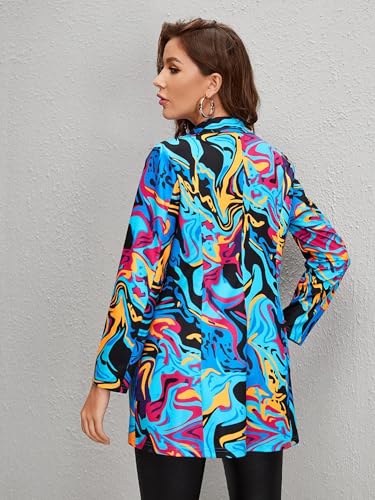 Women's Graphic Printed Blazer Button Open Front Colorful Long Sleeve Notch Lapel Pop Art Jacket Multicolored3