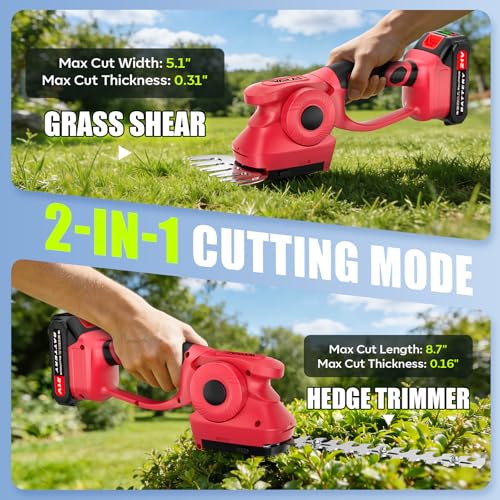 Image of 2-in-1 600W 21V Cordless Hedge Trimmer, Red