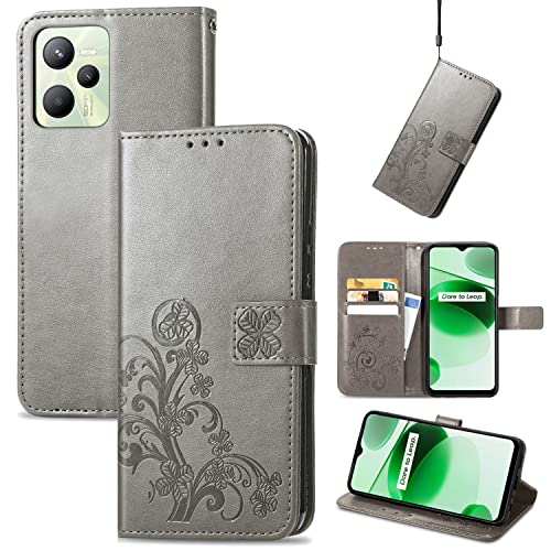Étui Realme C35 gris König Design avec porte-carte intégré pour une protection quotidienne